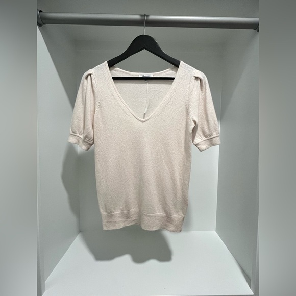 Madewell Cashmere V-Neck Puff-Sleeve Sweater Tee XS in Hthr Oat staple wardrobe - Picture 3 of 10